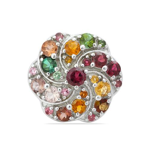 BUY 925 SILVER NATURAL MULTI TOURMALINE GEMSTONE FLOWER RING